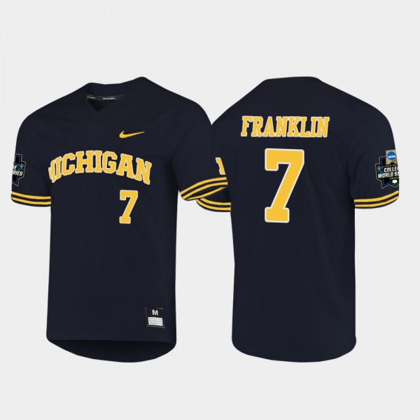 Michigan #7 Men Jesse Franklin Jersey Navy 2019 NCAA Baseball College World Series Stitch
